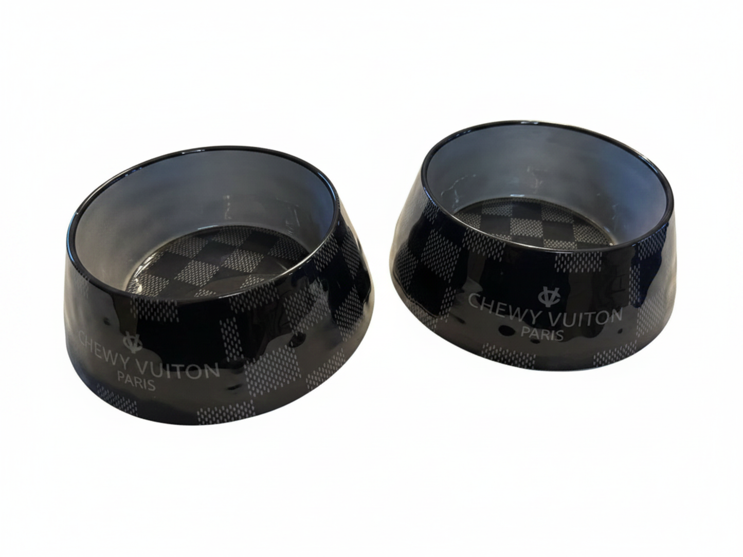 Black Checker Chewy Vuiton dog bowls (2 pieces)