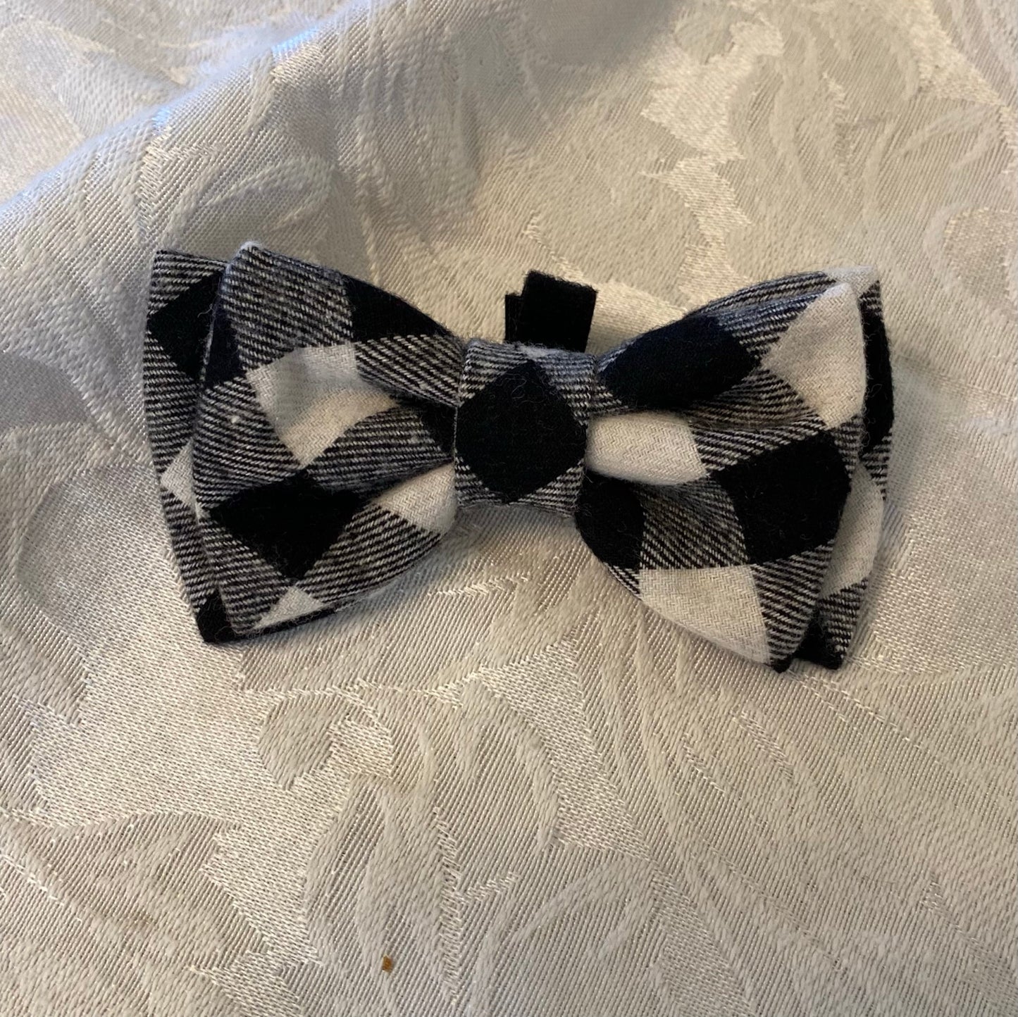 Black and off-white buffalo check Bow tie