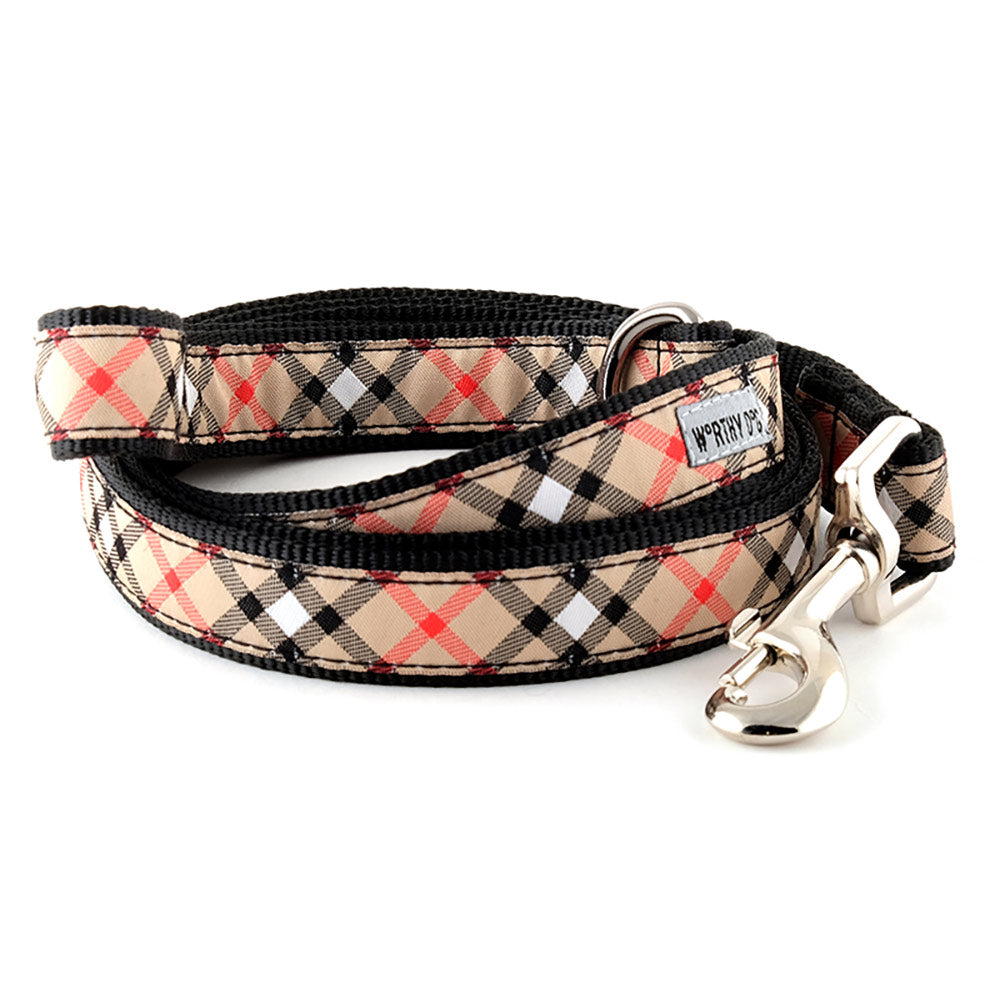 Handcrafted Black & Tan Plaid Dog Collar & Leash Set – Adjustable, Made In USA, Free Shipping