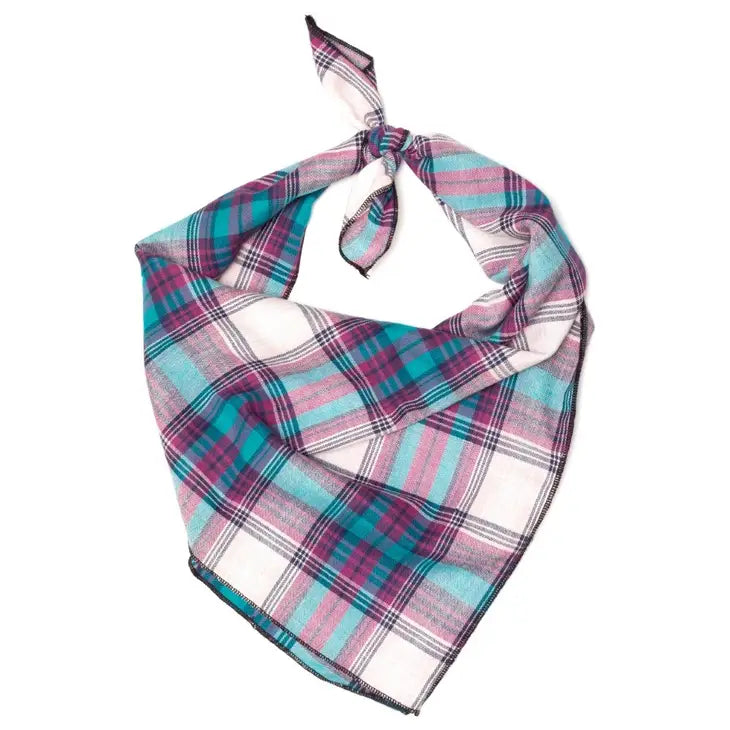 Teal and Purple plaid dog bandana