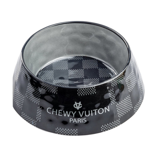 Black Checker Chewy Vuiton dog bowls (2 pieces)