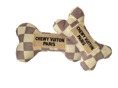 Checkered Chewy Vuitton Collar & Leash - Mocha Brown